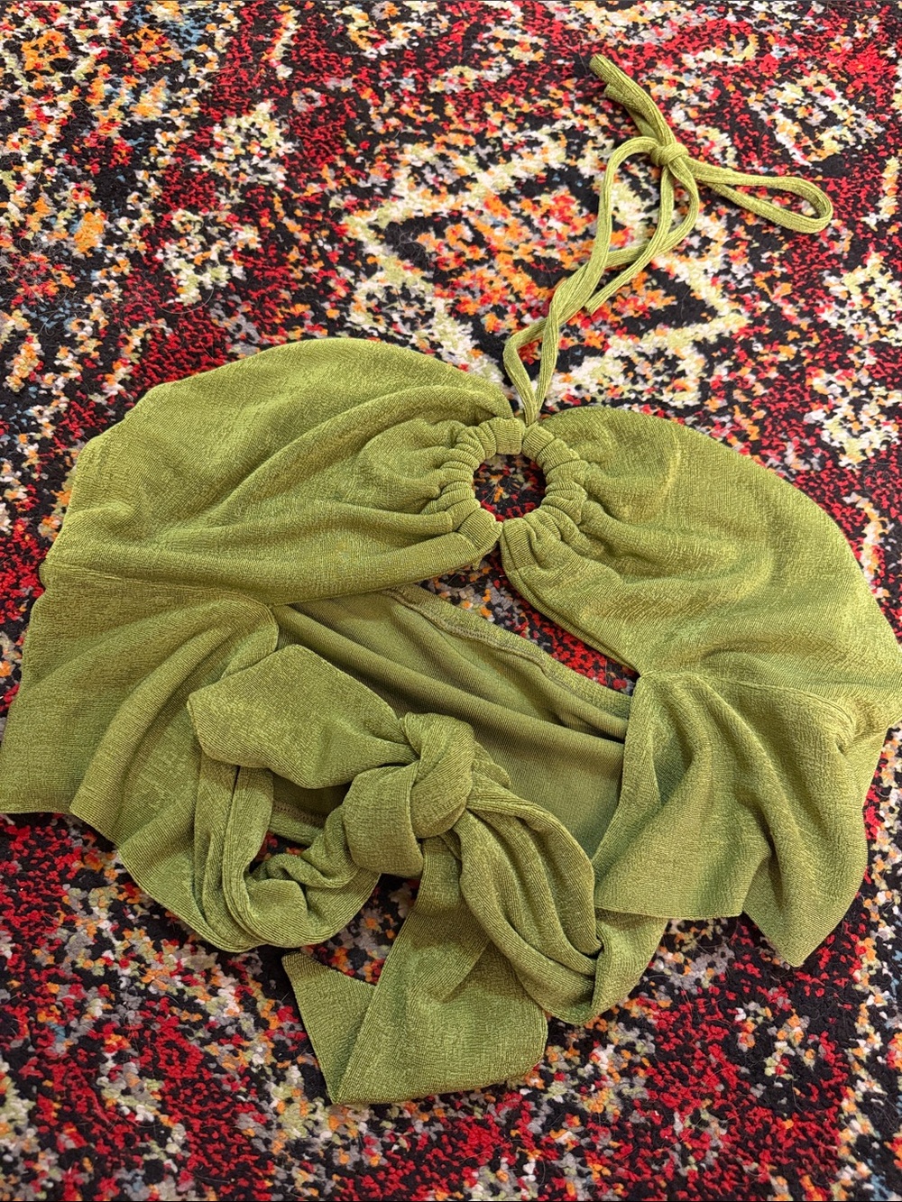 Chicwish Olive Green Halter Scarf Top with Ring Detail